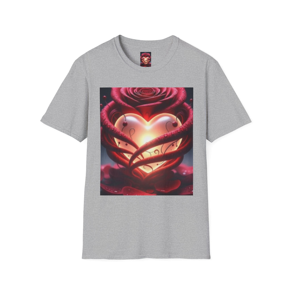Heart Rose T-Shirt — Glowing Heart & Rose Graphic Tee