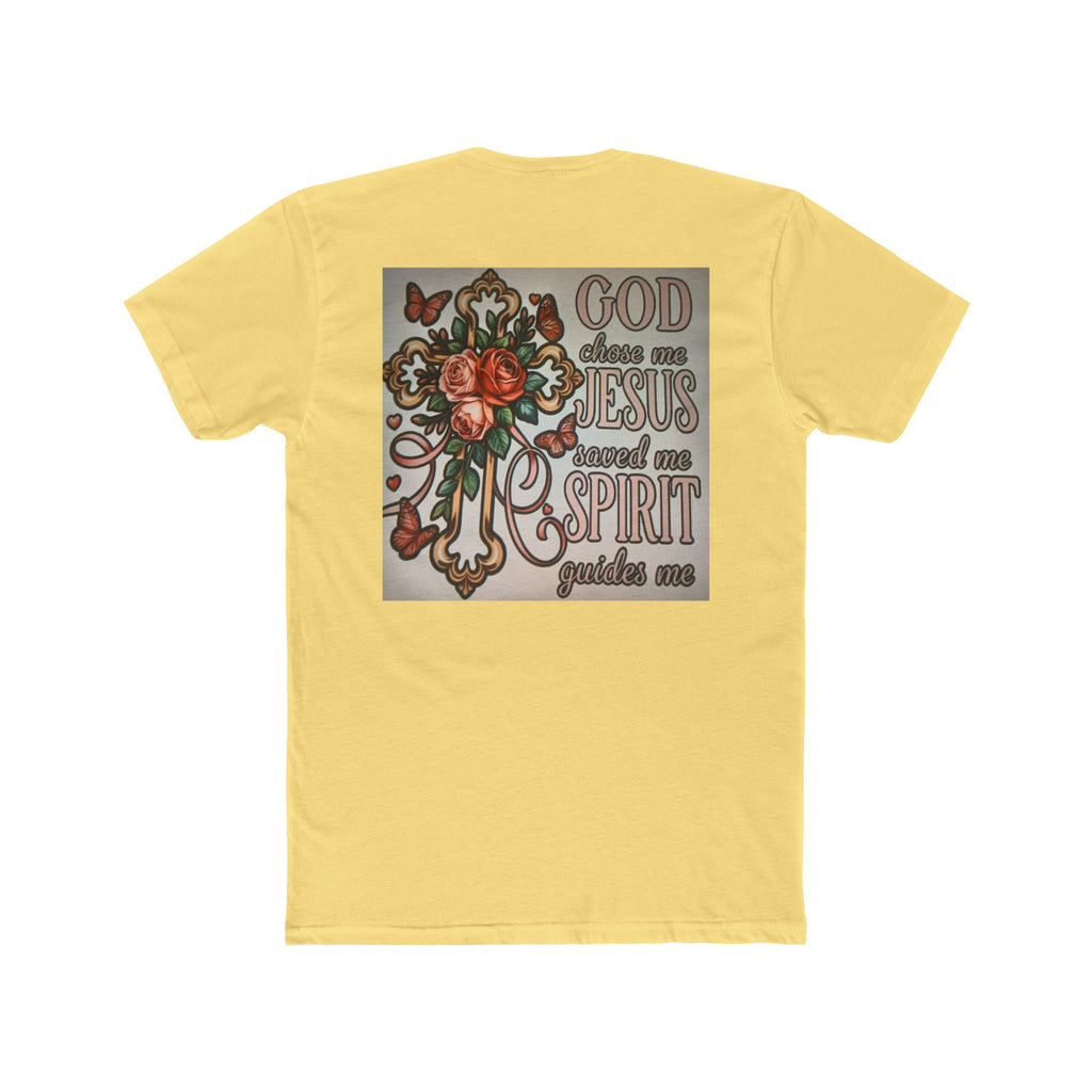 Christian Cross T-Shirt — "God Chose Me, Jesus Saved Me, Spirit Guides Me" Faith Tee