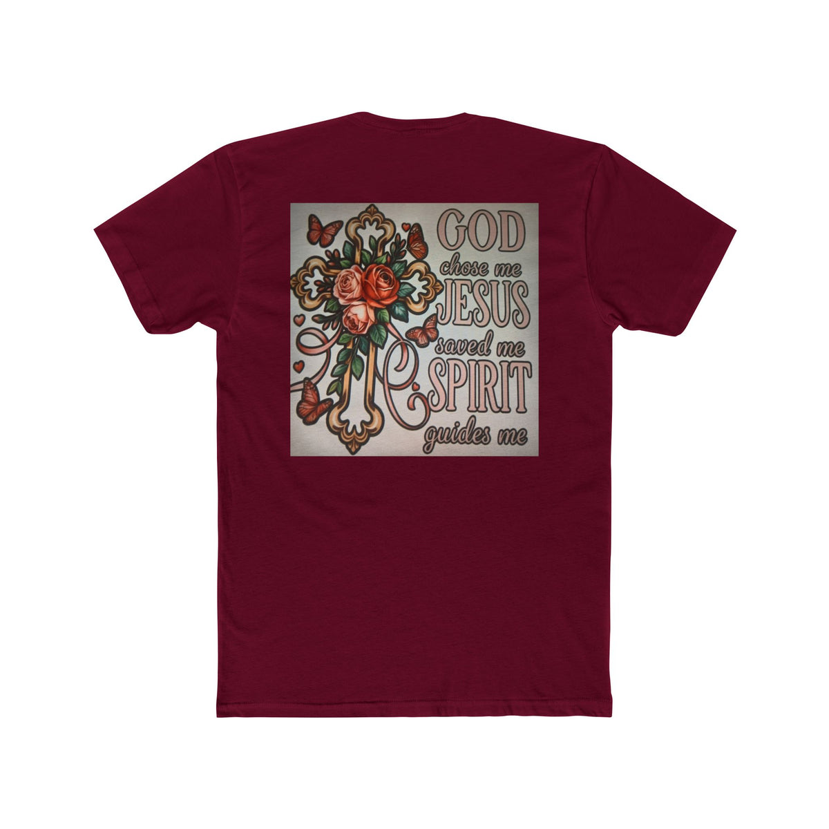 Christian Cross T-Shirt — "God Chose Me, Jesus Saved Me, Spirit Guides Me" Faith Tee