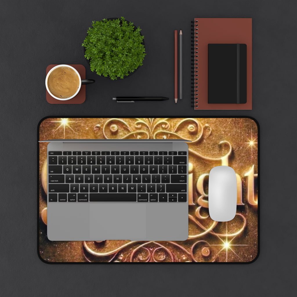 Goodnight Desk Mat — Decorative Gold Script Gaming/Office Desk Pad