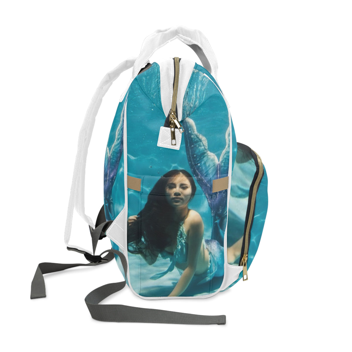 Mermaid Print Diaper Backpack – Multifunctional Baby Bag for Moms & Travel