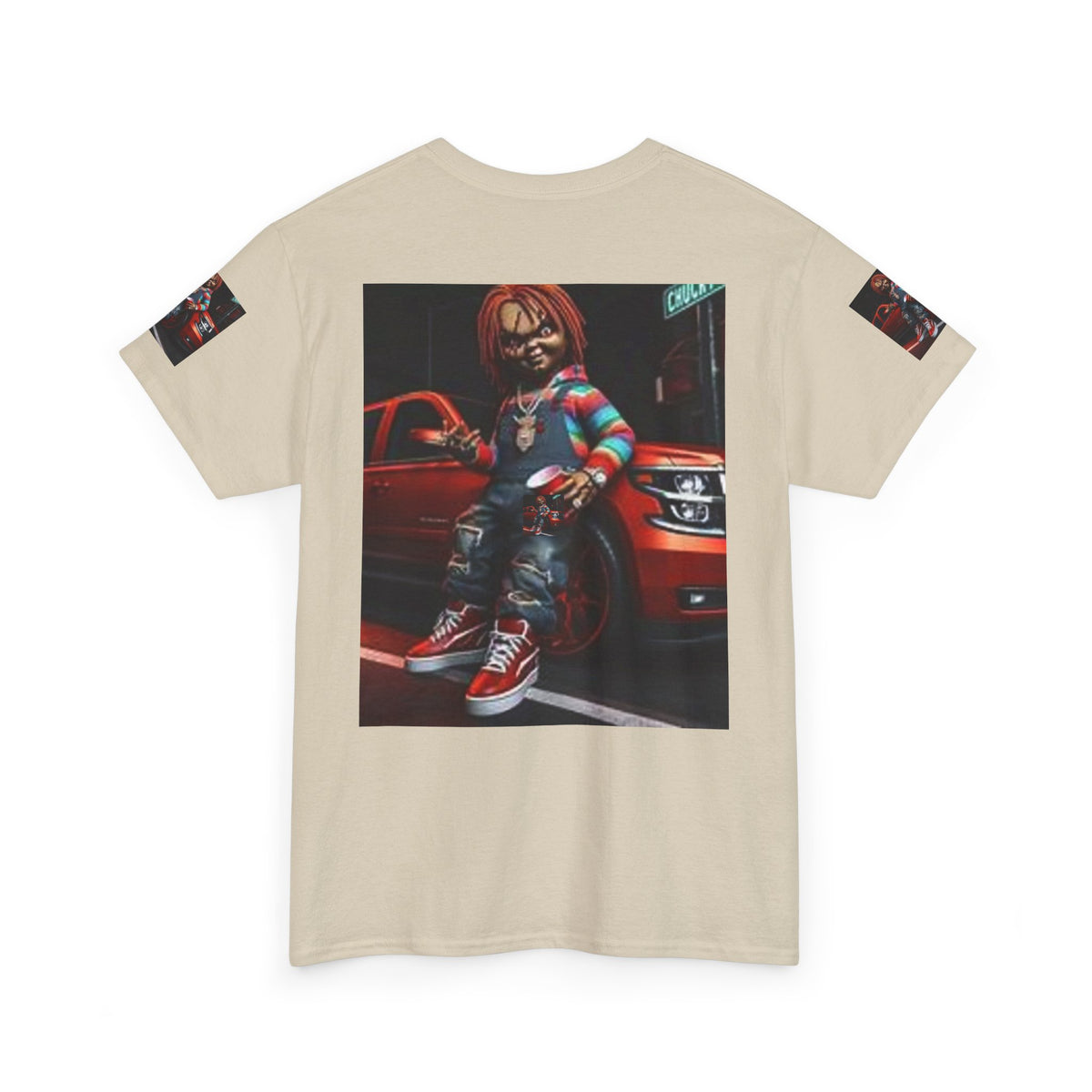 Horror Chucky Graphic Tee — Retro Red Car Street-Chill T-Shirt