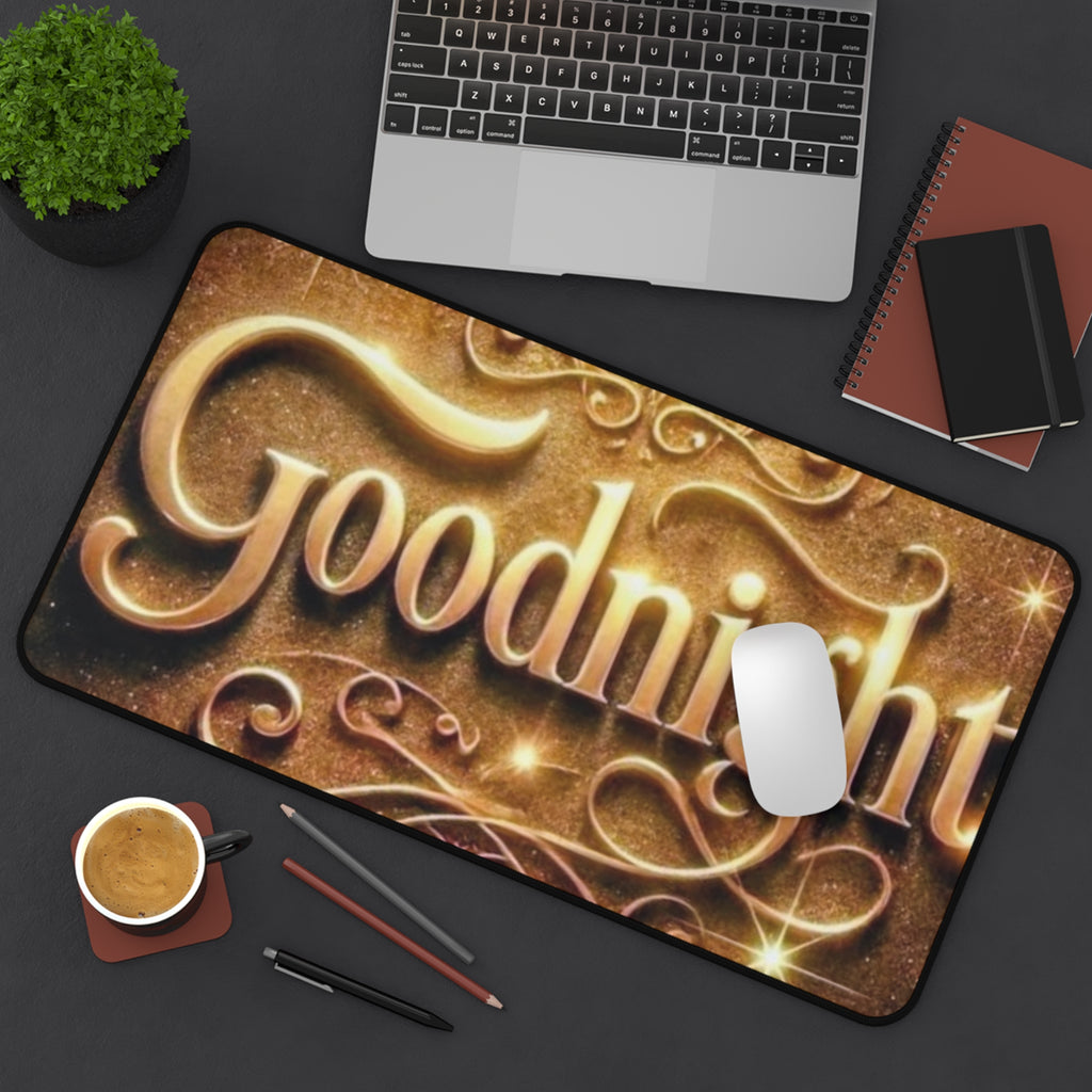 Goodnight Desk Mat — Decorative Gold Script Gaming/Office Desk Pad