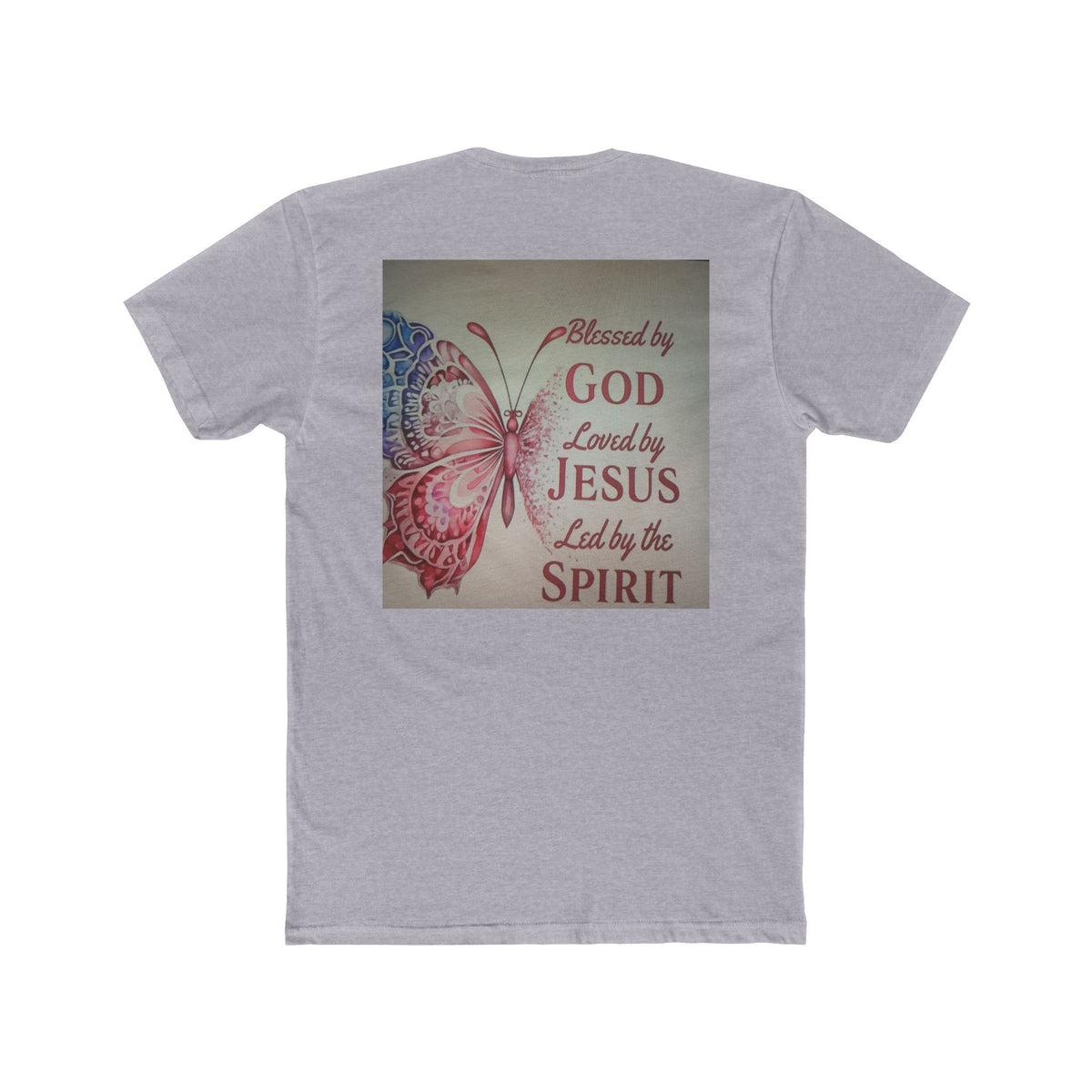 Blessed by God Butterfly Tee — "Blessed by God, Loved by Jesus, Led by the Spirit" Christian T-Shirt