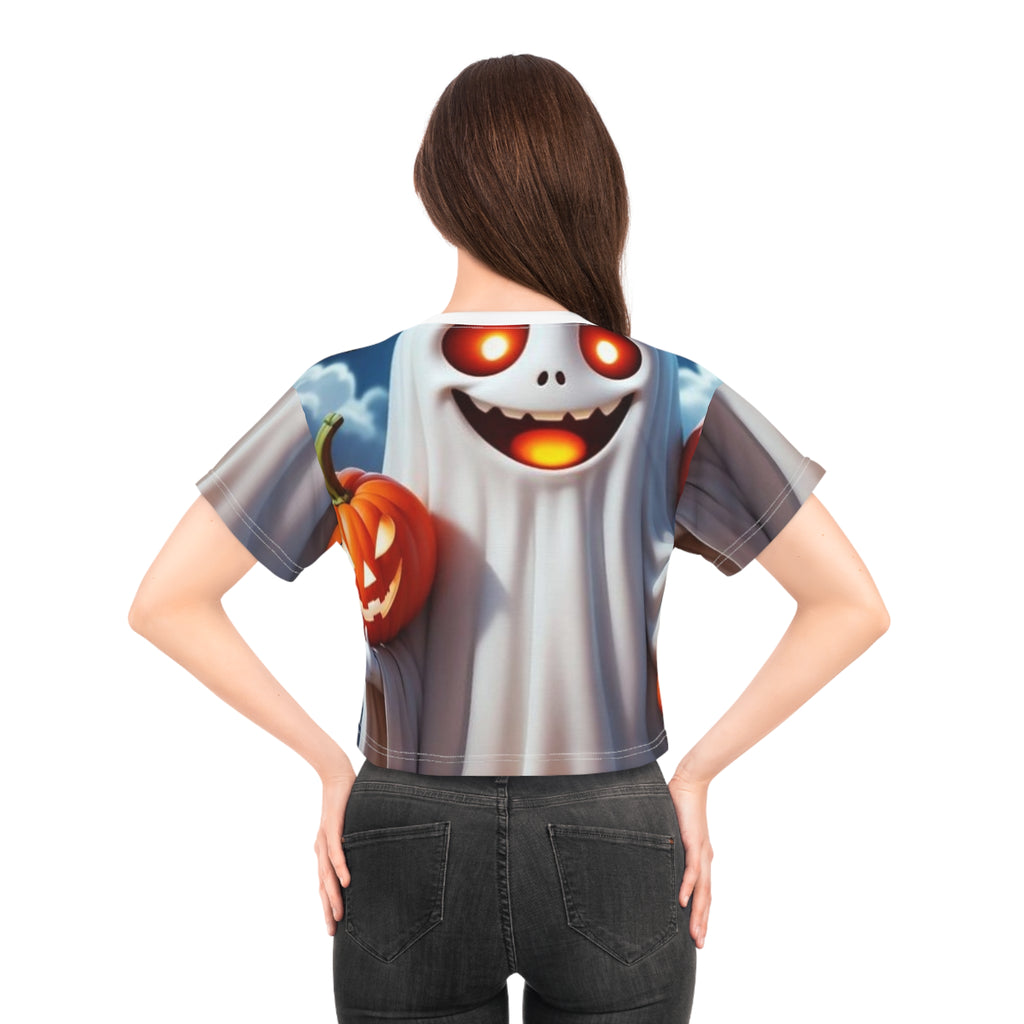 Halloween Ghost & Pumpkin Crop Tee