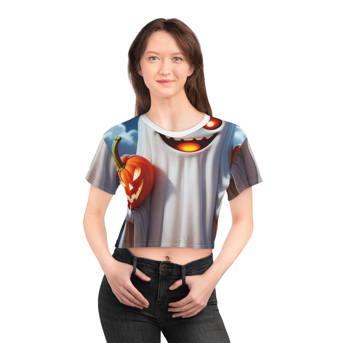 Halloween Ghost & Pumpkin Crop Tee