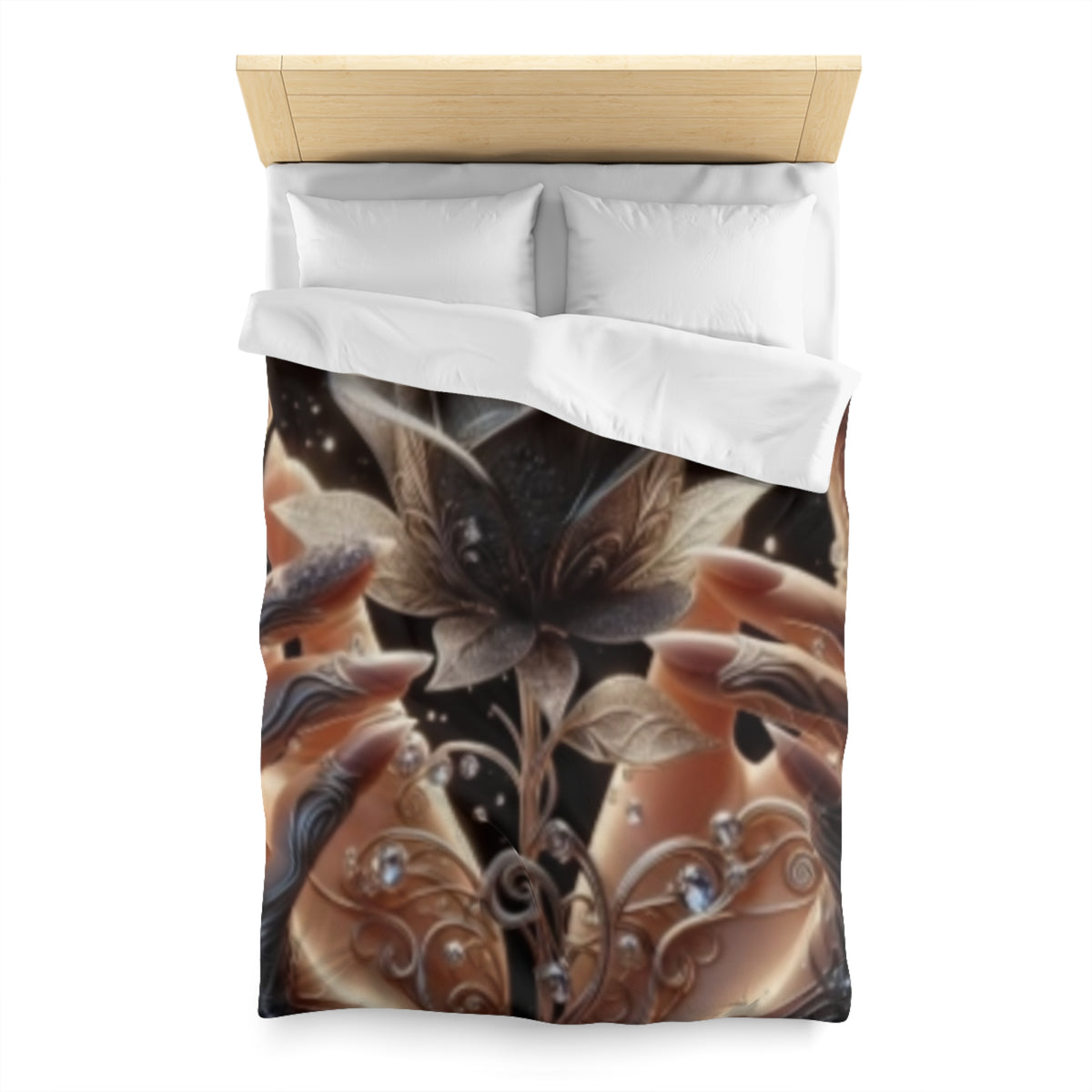 Black Rose Fantasy Duvet Cover — Elegant Floral Microfiber Bedding