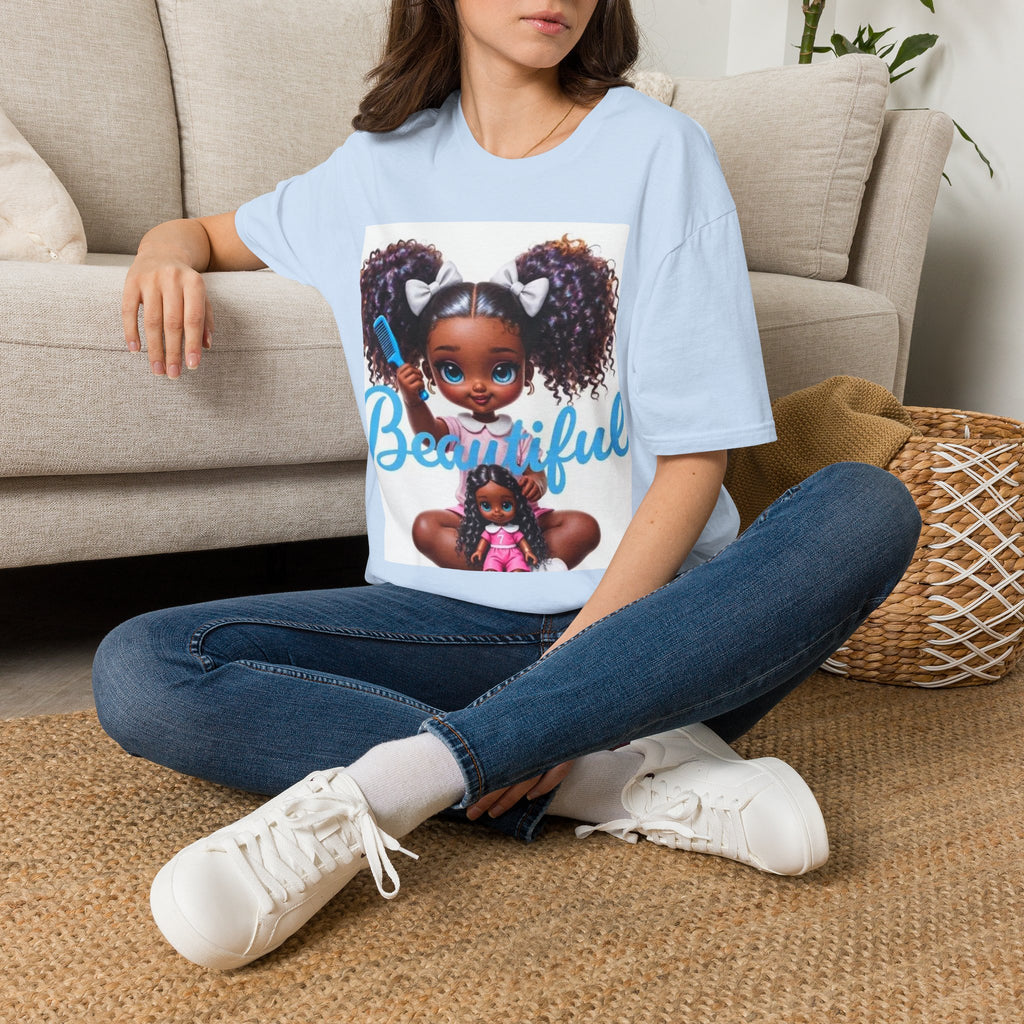 T-Shirt — "Beautiful" Cute Curly-Haired Doll Illustration Tee