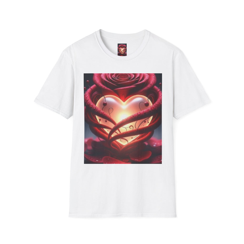 Heart Rose T-Shirt — Glowing Heart & Rose Graphic Tee