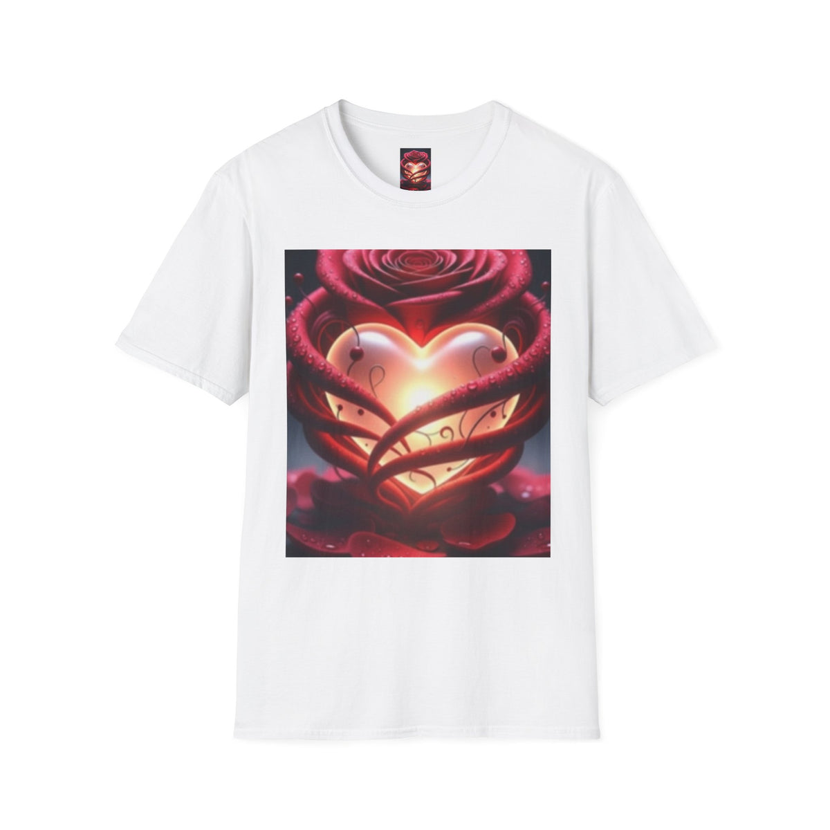 Heart Rose T-Shirt — Glowing Heart & Rose Graphic Tee