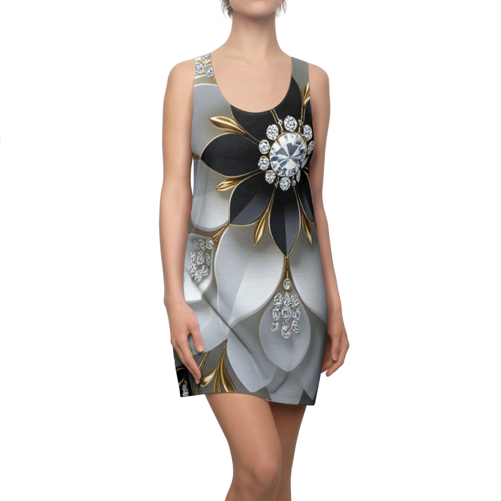 Floral Jewel Racerback Dress — Black, White & Gold Luxe Print