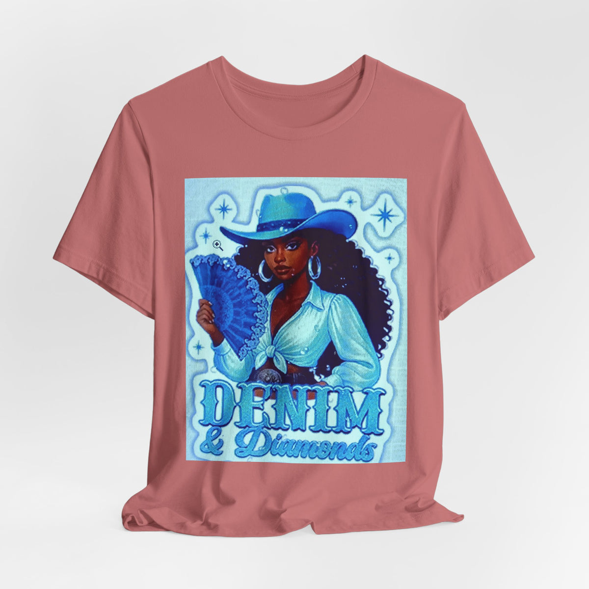Denim & Diamonds Graphic T‑Shirt — Retro Blue Cowgirl Design