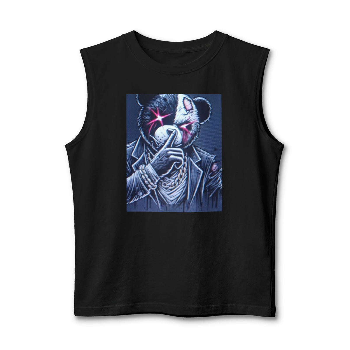 Mystery Bear Mask Muscle Tank — Dark Neon Graphic Tank Top