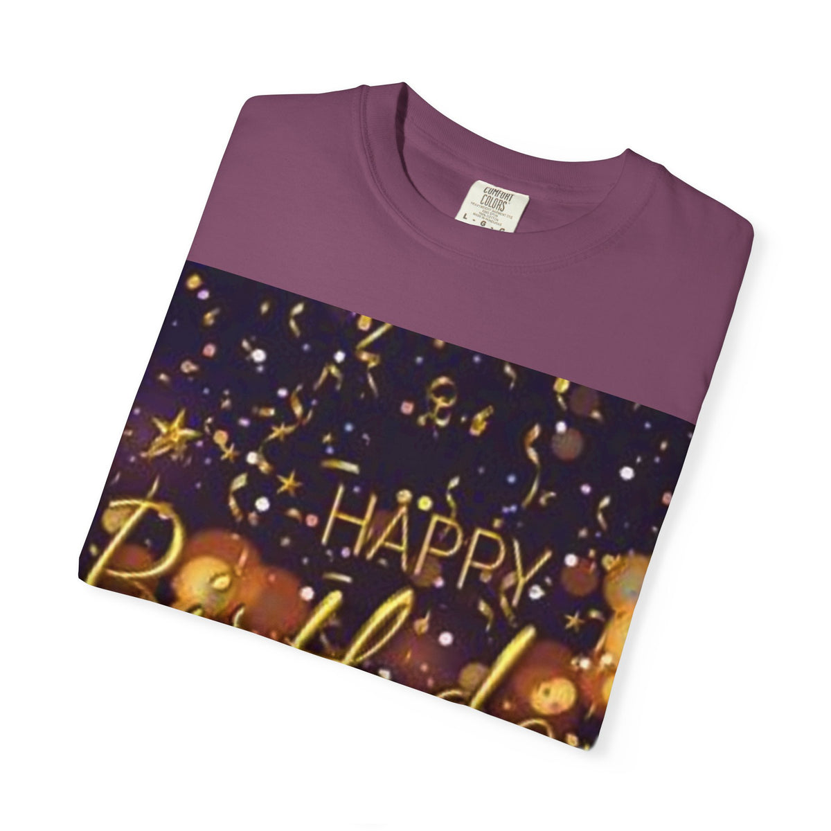 Birthday T-Shirt — Gold Confetti "Happy Birthday" Tee