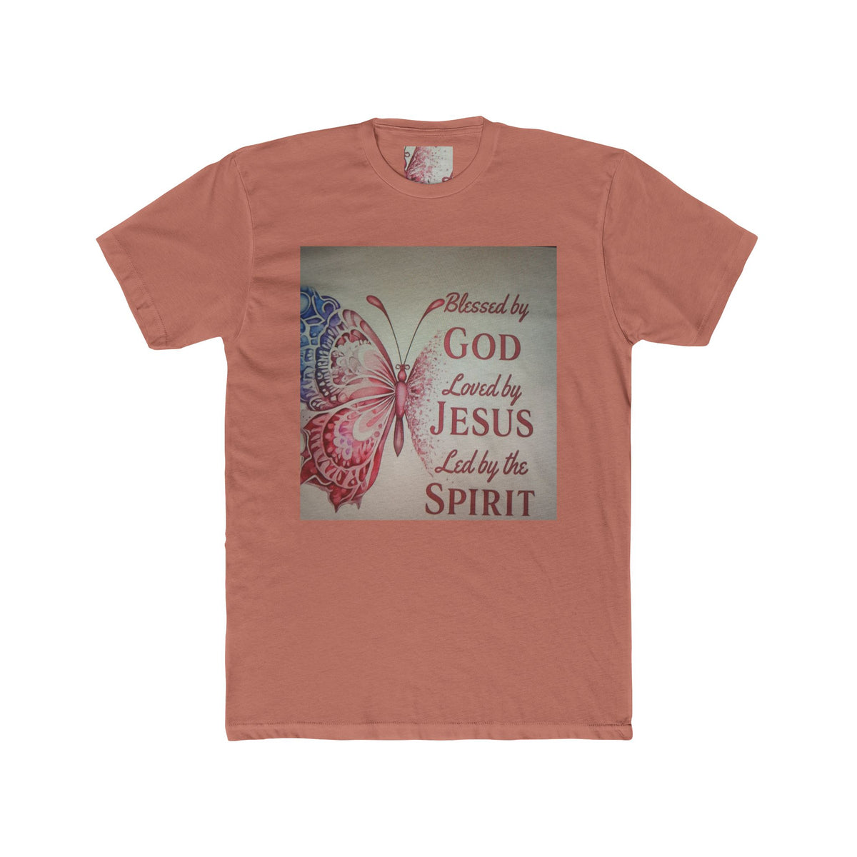 Blessed by God Butterfly Tee — "Blessed by God, Loved by Jesus, Led by the Spirit" Christian T-Shirt