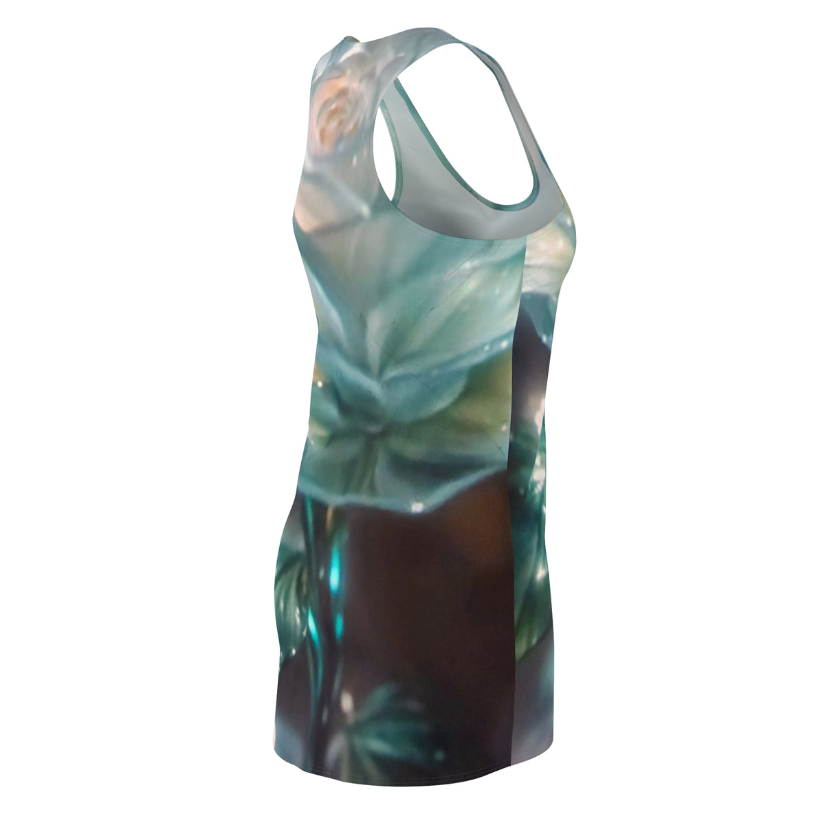 Botanical Glow Racerback Dress — Teal Floral All-Over Print