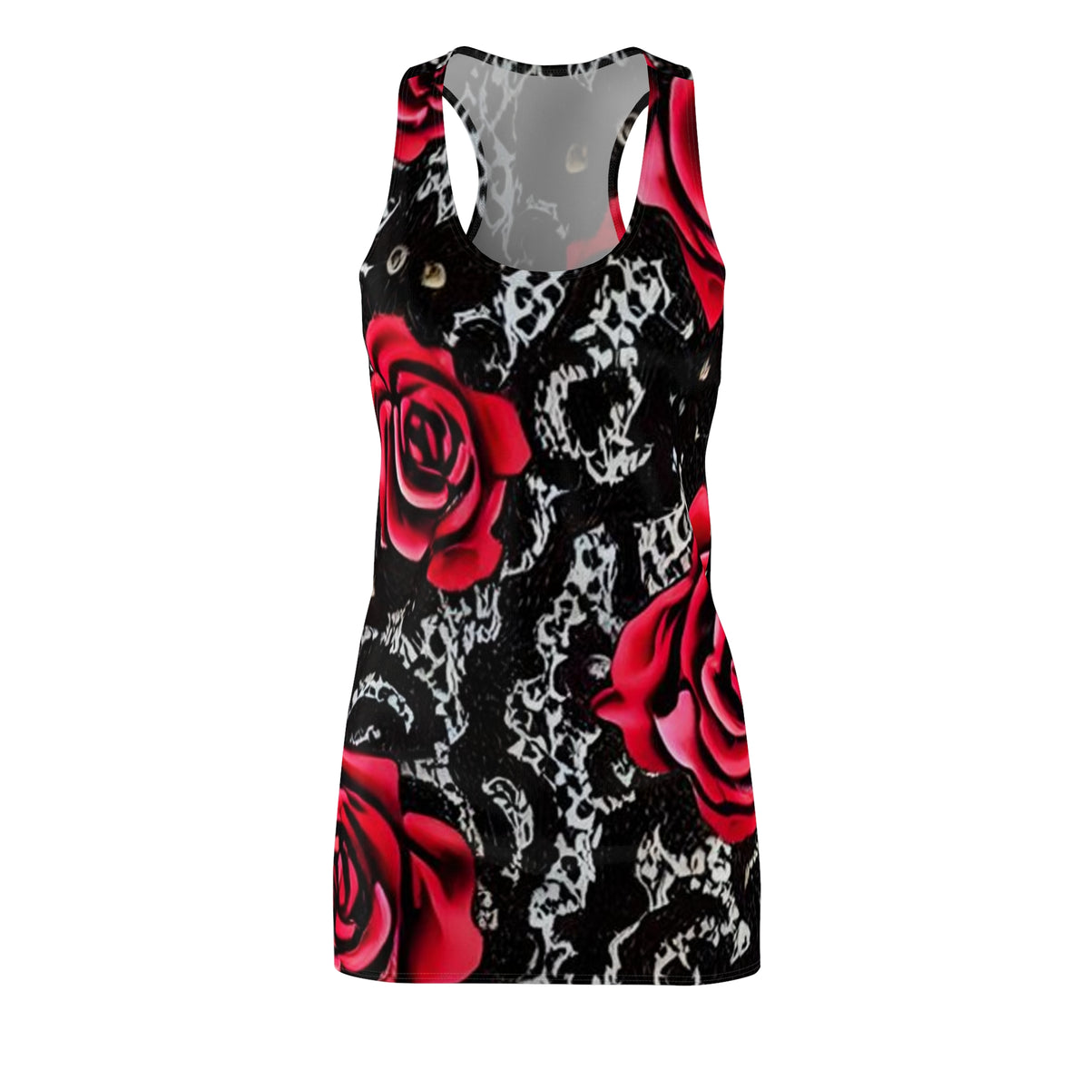 Red Rose Lace Racerback Dress — Gothic Floral AOP Women's Dress