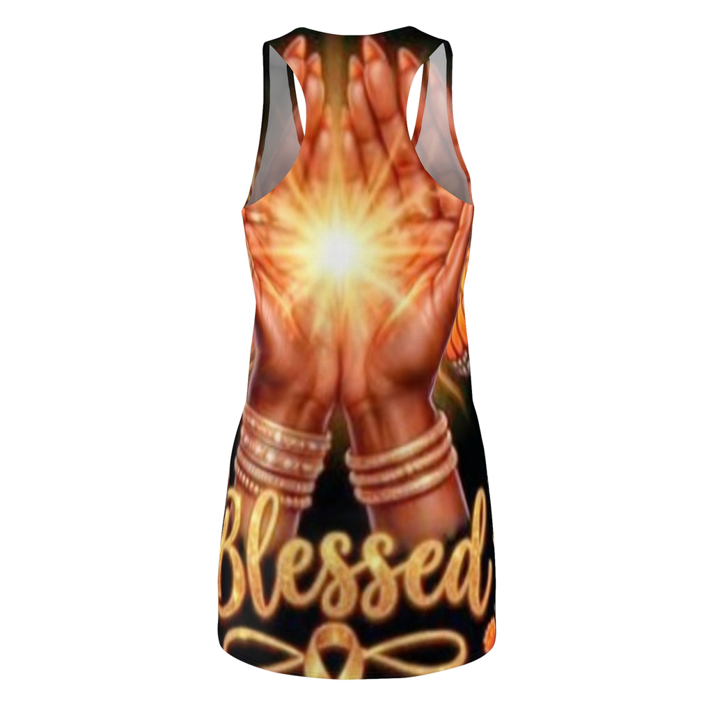Blessed Hands Racerback Dress — Spiritual Prayer Sunburst AOP