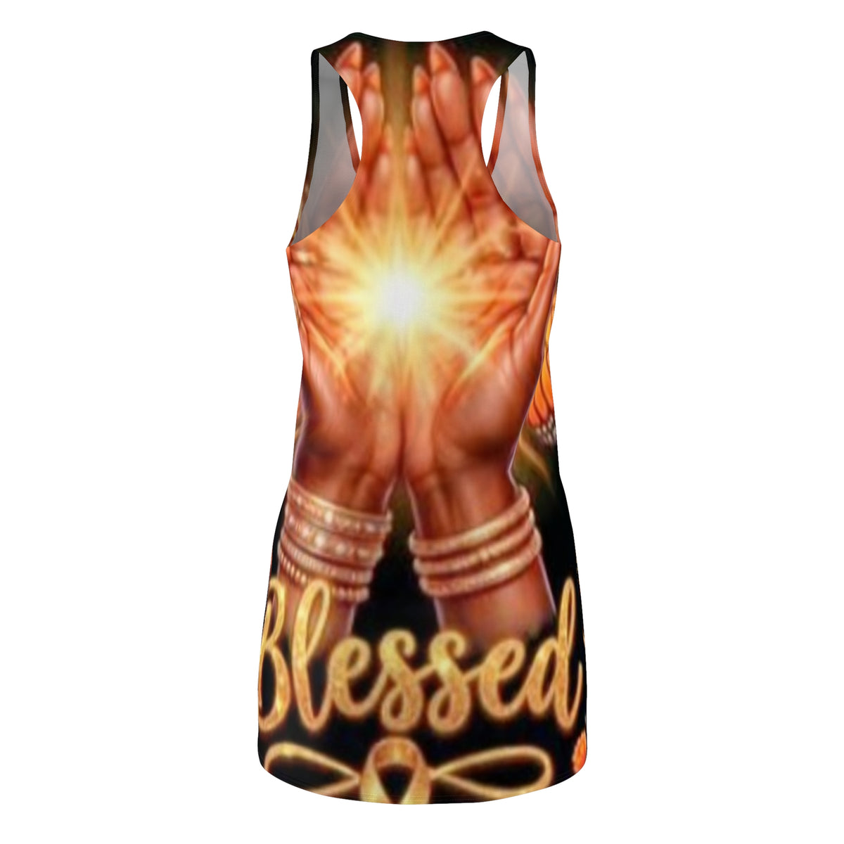 Blessed Hands Racerback Dress — Spiritual Prayer Sunburst AOP