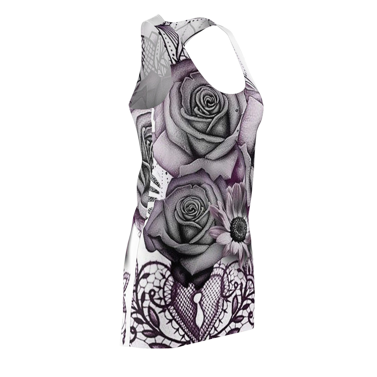 Floral Lace Heart Racerback Dress — Gothic Rose All-Over Print