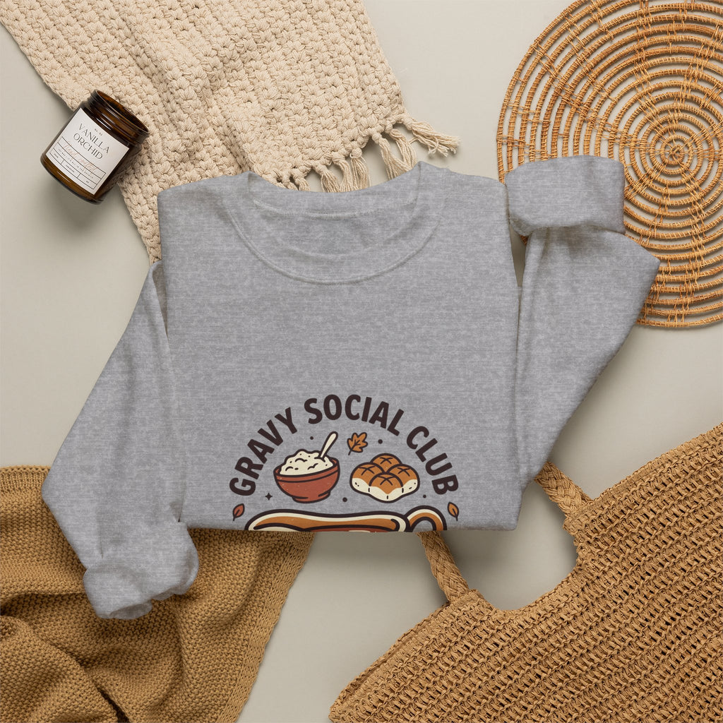 Crewneck Sweatshirt — "Gravy Social Club" Cute Comfort Food Graphic