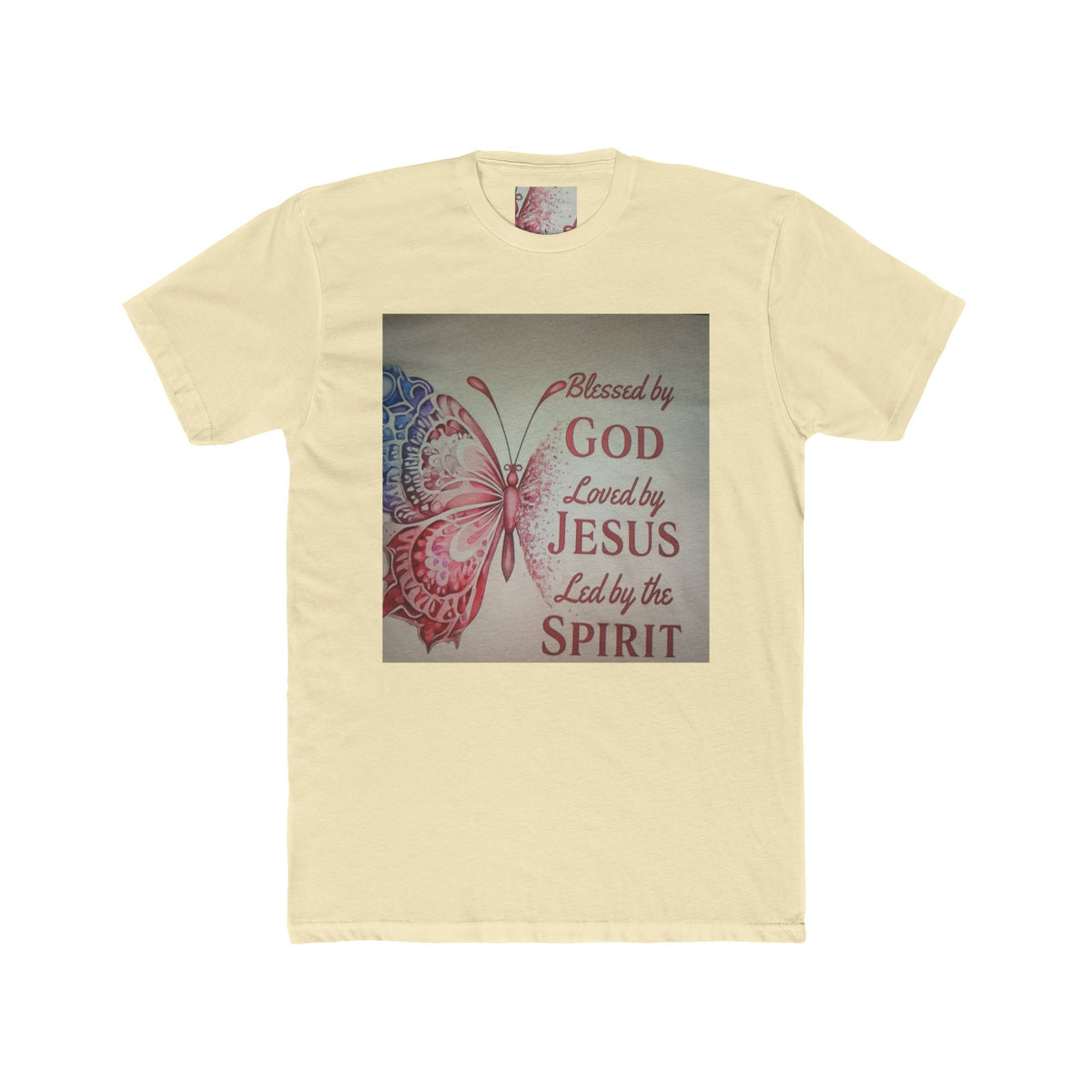 Blessed by God Butterfly Tee — "Blessed by God, Loved by Jesus, Led by the Spirit" Christian T-Shirt