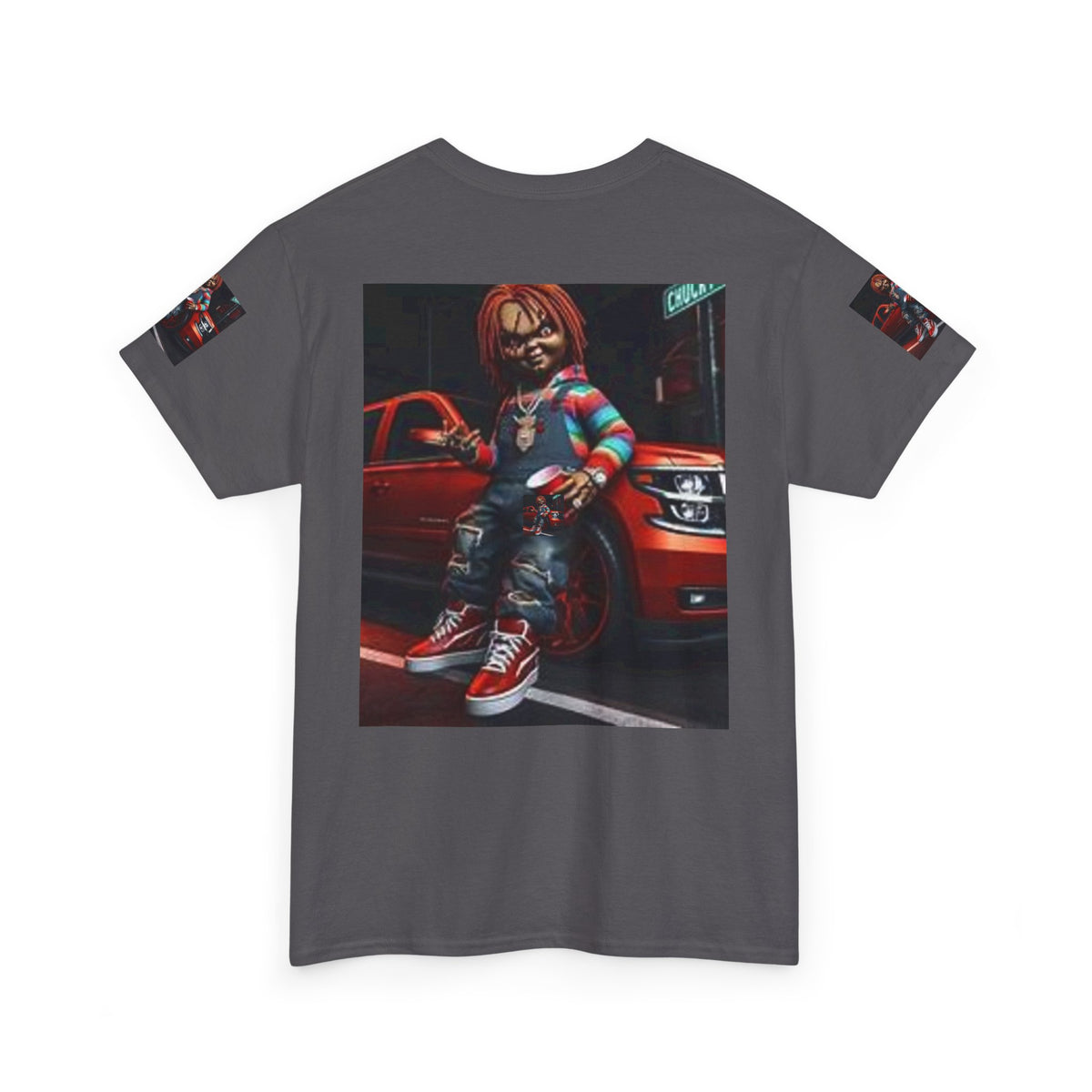 Horror Chucky Graphic Tee — Retro Red Car Street-Chill T-Shirt
