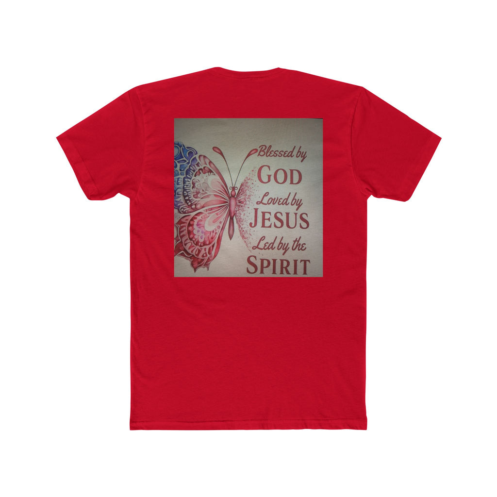 Blessed by God Butterfly Tee — "Blessed by God, Loved by Jesus, Led by the Spirit" Christian T-Shirt