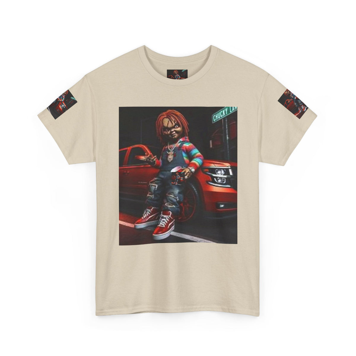 Horror Chucky Graphic Tee — Retro Red Car Street-Chill T-Shirt