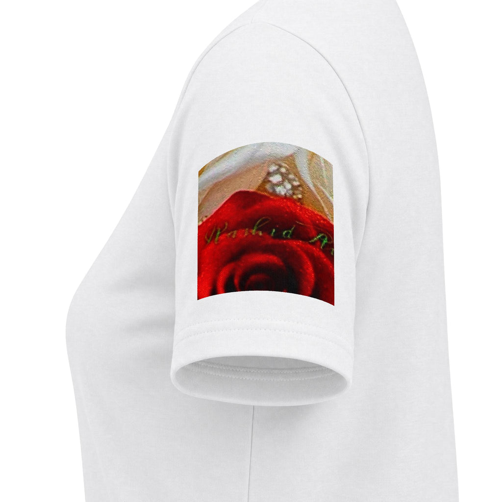 Women's V-Neck Tee — Red & White Rose Bouquet Graphic