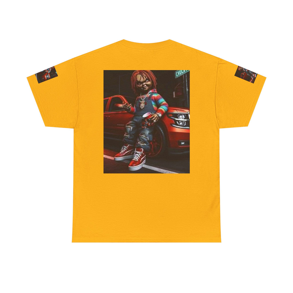 Horror Chucky Graphic Tee — Retro Red Car Street-Chill T-Shirt