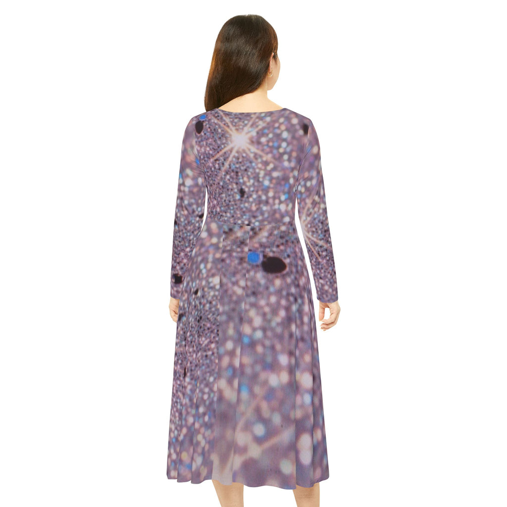 Sparkle Sequin Print Long Sleeve Dance Dress — Glitter Starburst AOP