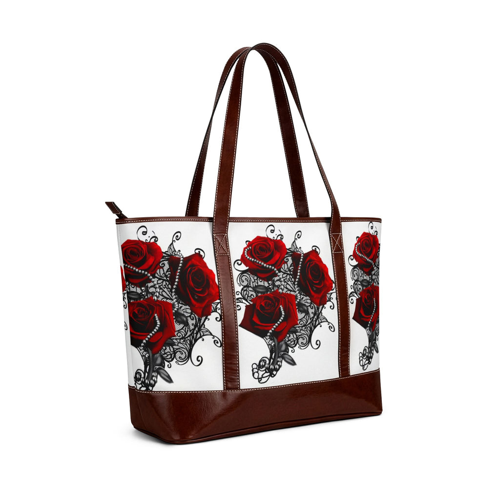 Red Rose Tattoo Tote Handbag — Gothic Floral Shoulder Bag, Romantic Valentine Gift