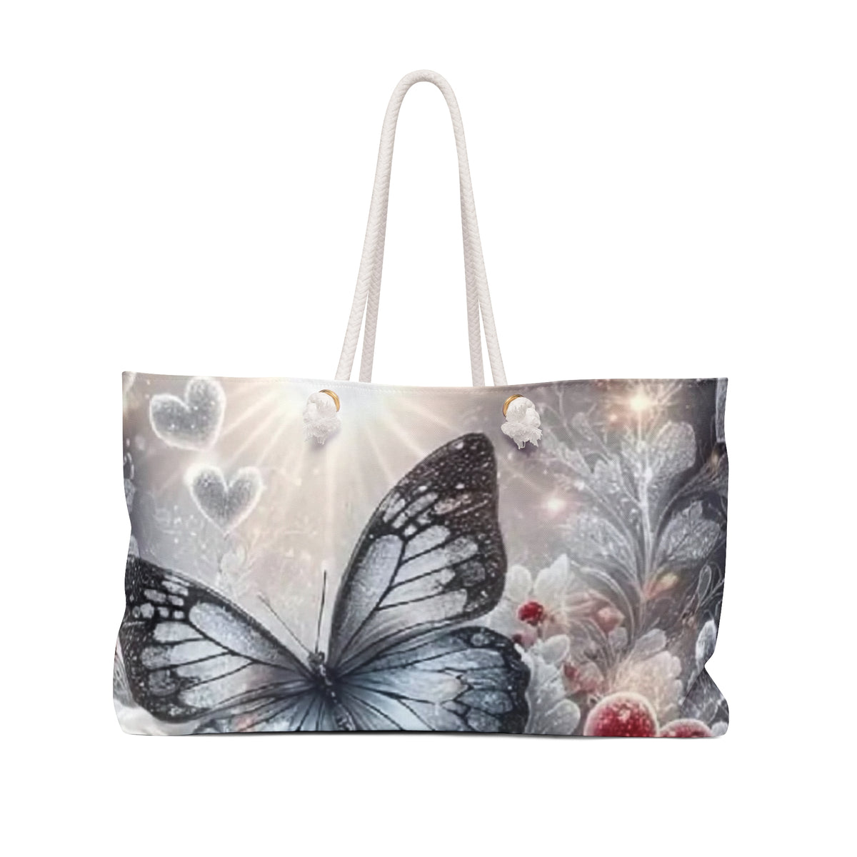 Romantic Butterfly & Rose Weekender Bag — Floral Heart Travel Tote