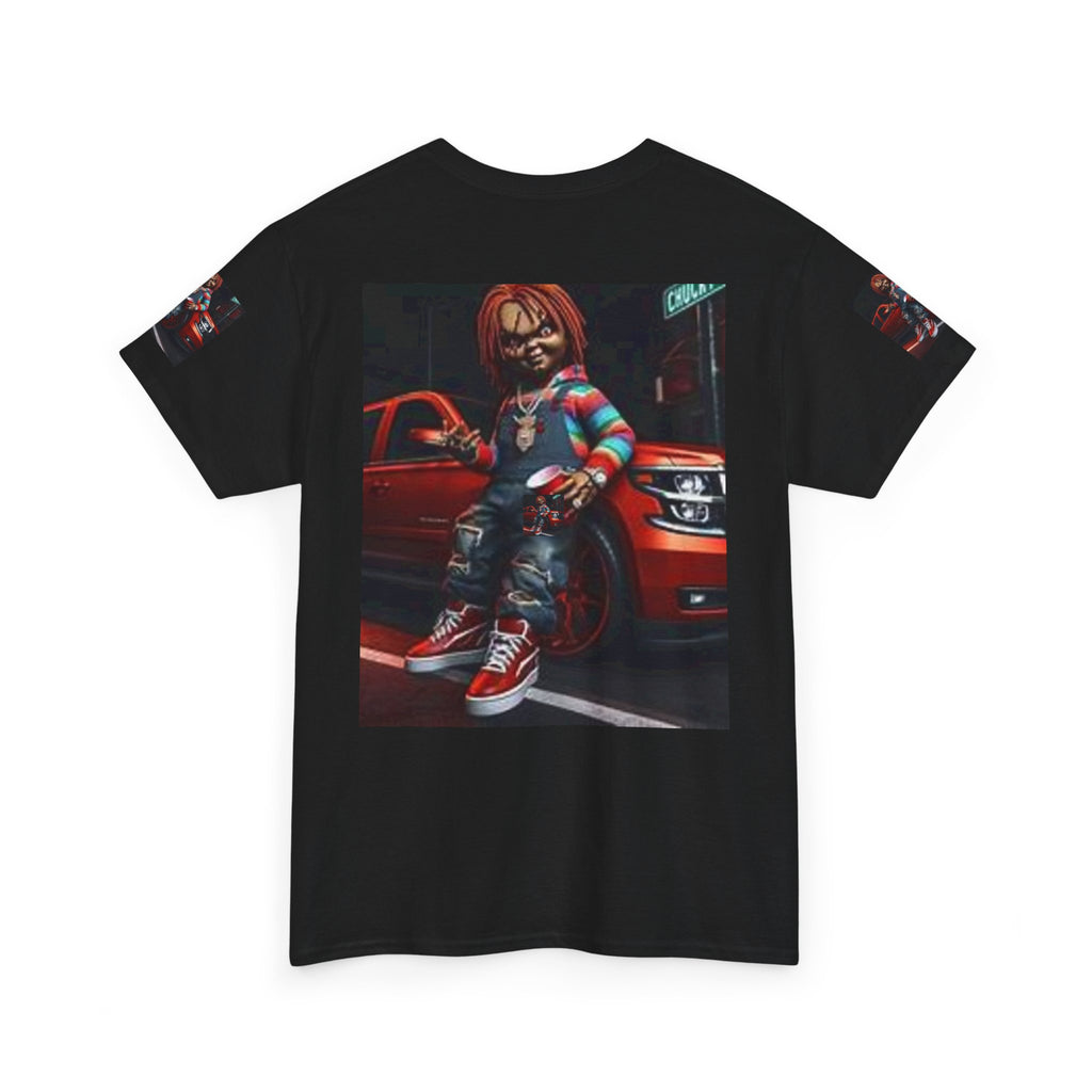 Horror Chucky Graphic Tee — Retro Red Car Street-Chill T-Shirt