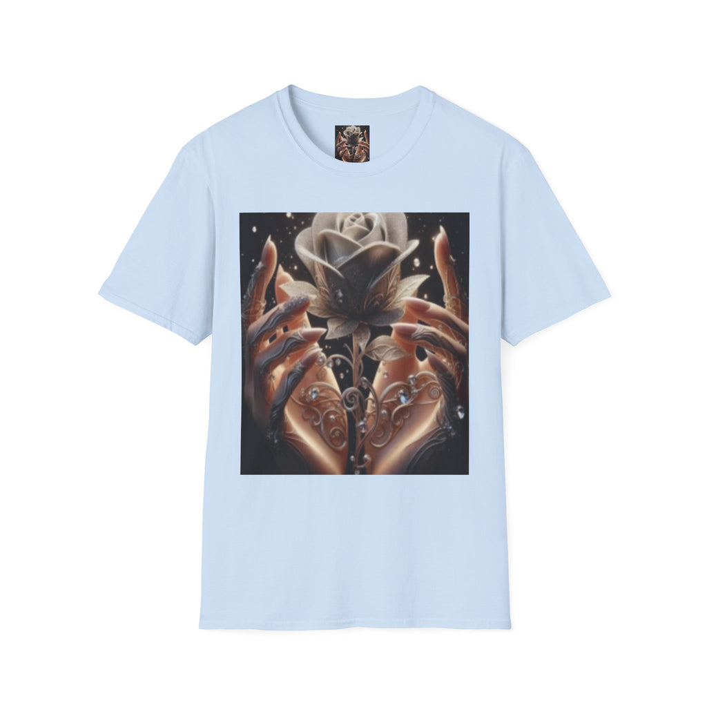 Floral Mystic Rose T‑Shirt — Ethereal Hands & Black Rose Graphic Tee