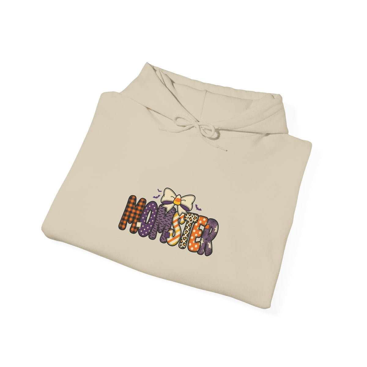 Momster Halloween Mom Hoodie | spooky lettering, bats, purple orange