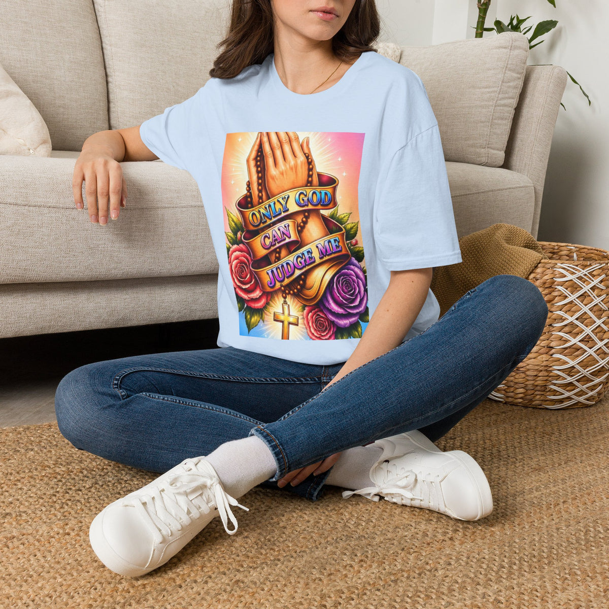 T-Shirt — "Only God Can Judge Me" Praying Hands Religious Tee