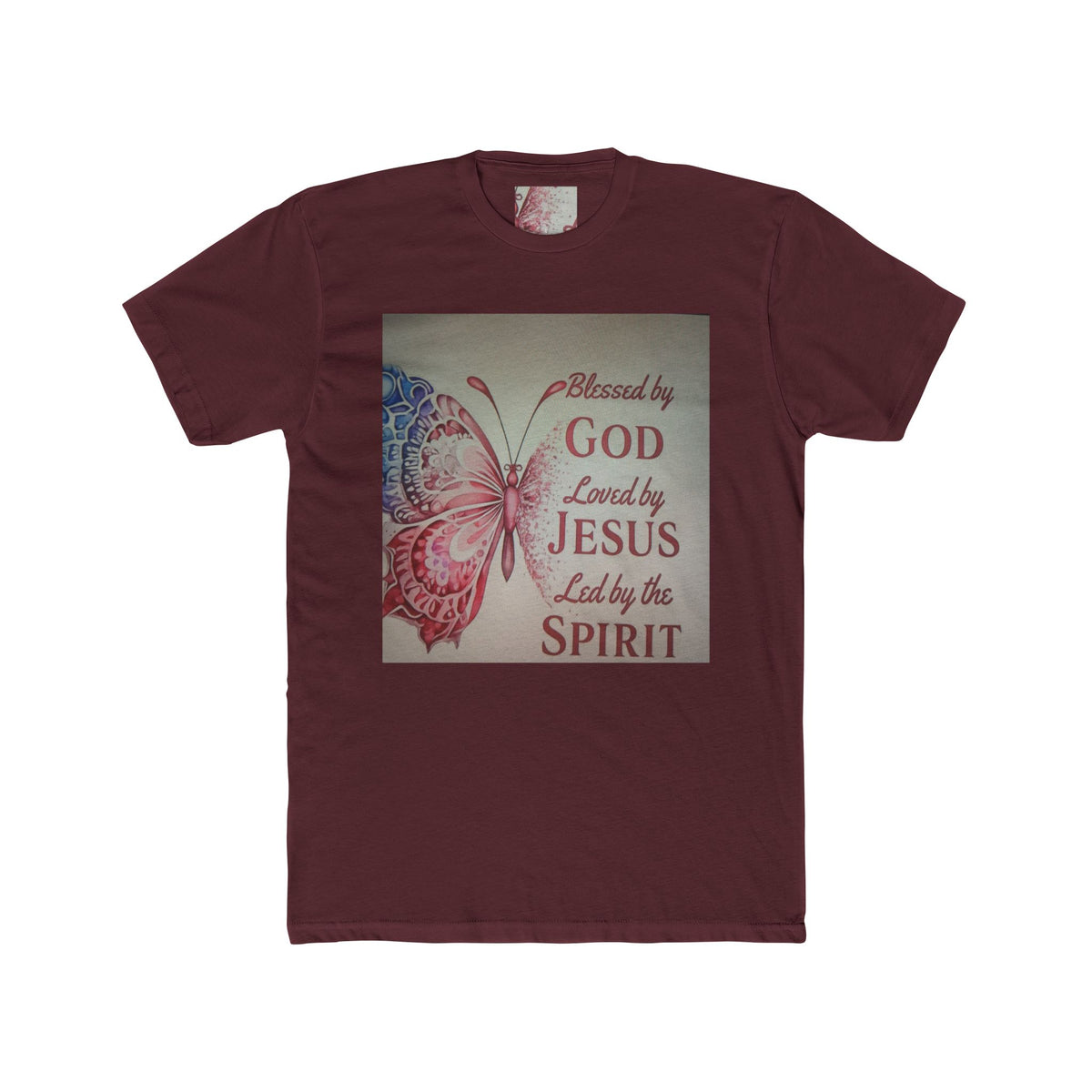 Blessed by God Butterfly Tee — "Blessed by God, Loved by Jesus, Led by the Spirit" Christian T-Shirt