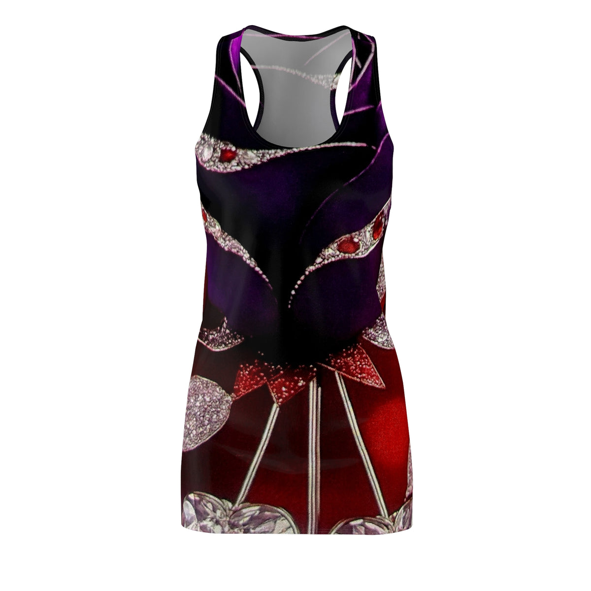 Racerback Dress — Dark Floral & Gemstone Heart All-Over Print