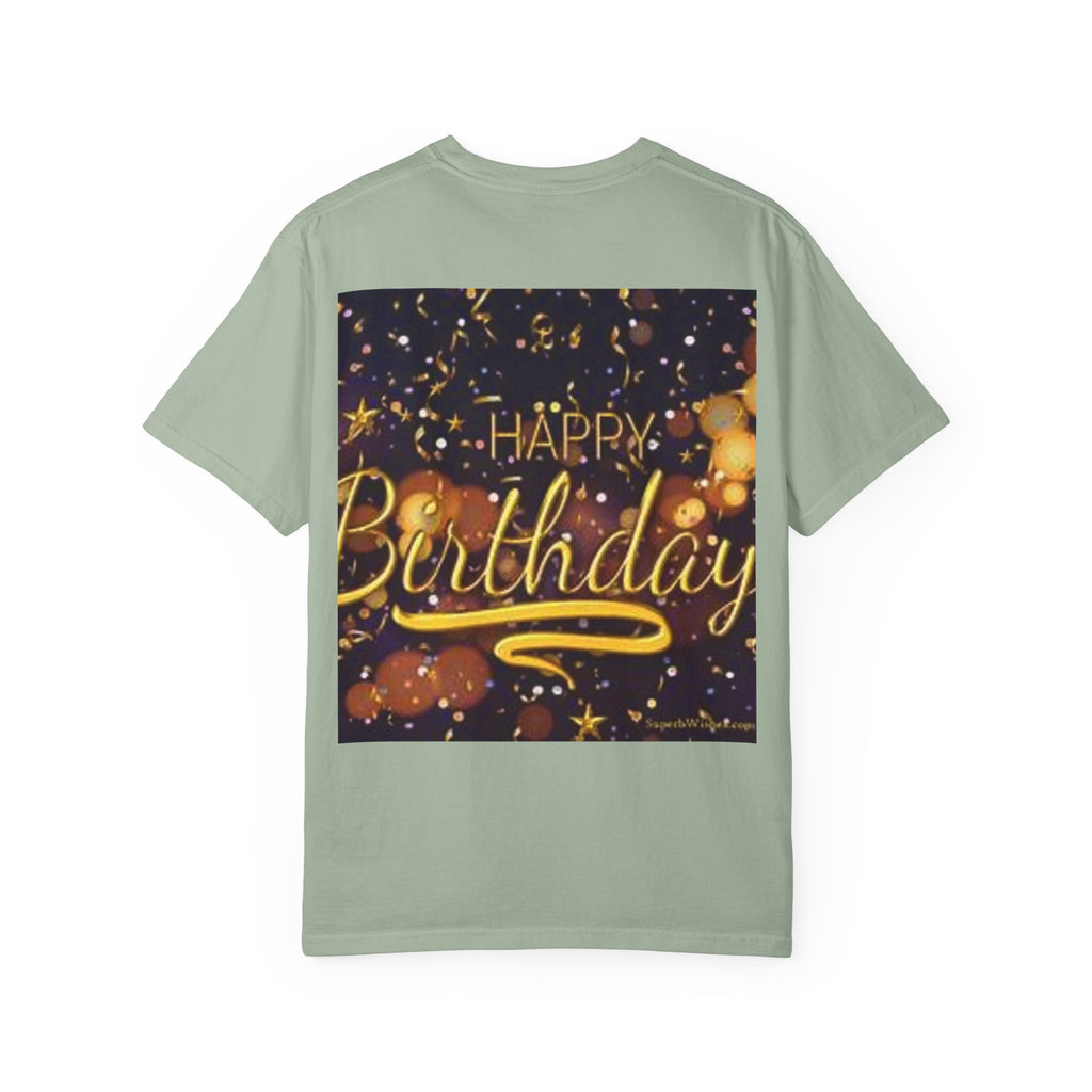 Birthday T-Shirt — Gold Confetti "Happy Birthday" Tee