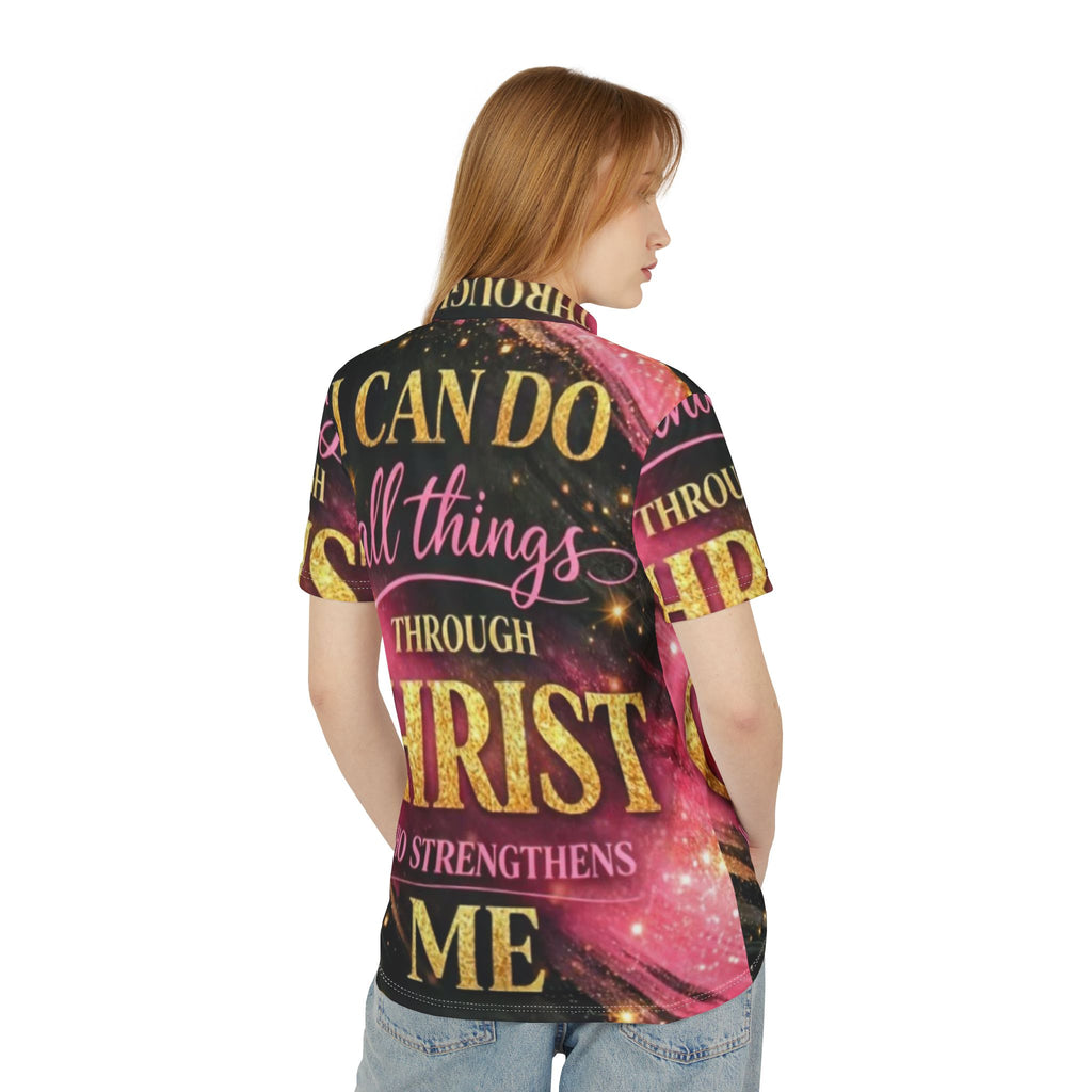 Christian Polo Shirt — "I Can Do All Things Through Christ" All-Over Print