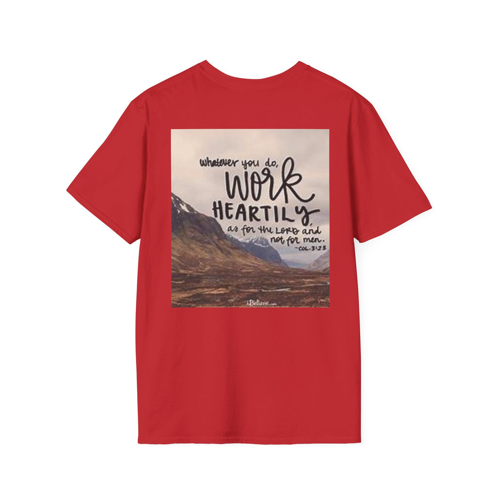 Work Heartily T-Shirt — Inspirational Christian Verse Tee (Colossians 3:23)