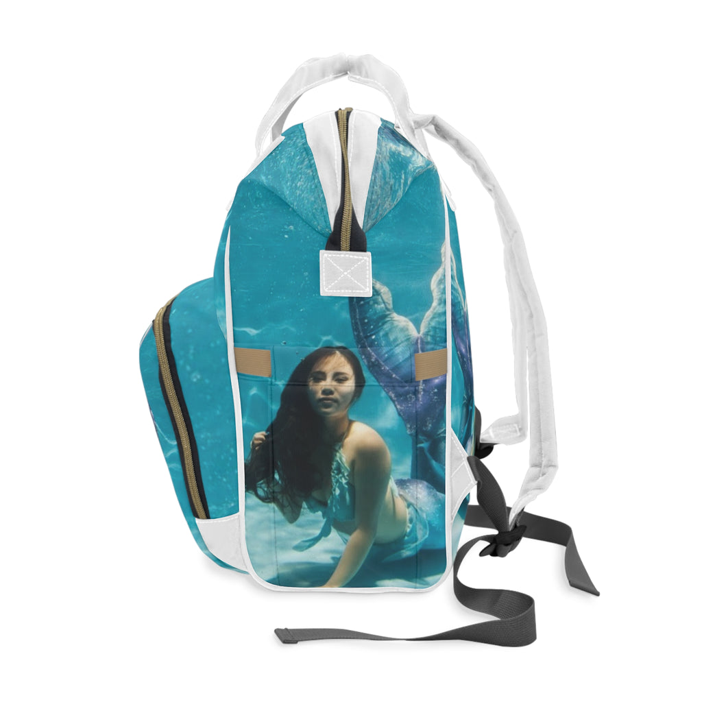 Mermaid Print Diaper Backpack – Multifunctional Baby Bag for Moms & Travel