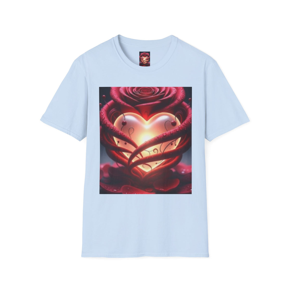 Heart Rose T-Shirt — Glowing Heart & Rose Graphic Tee