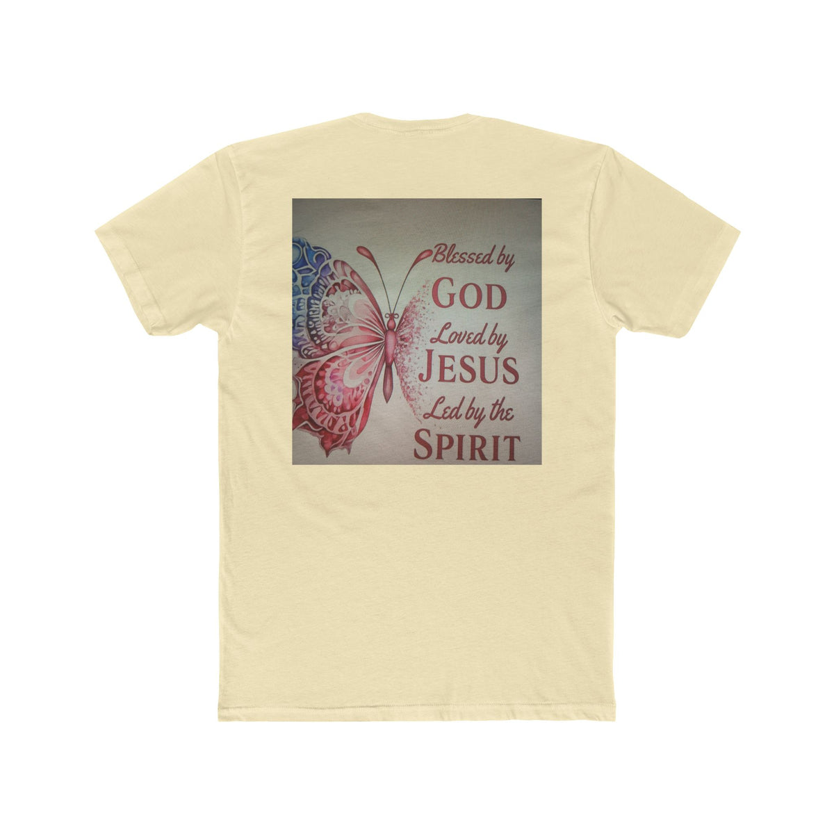 Blessed by God Butterfly Tee — "Blessed by God, Loved by Jesus, Led by the Spirit" Christian T-Shirt