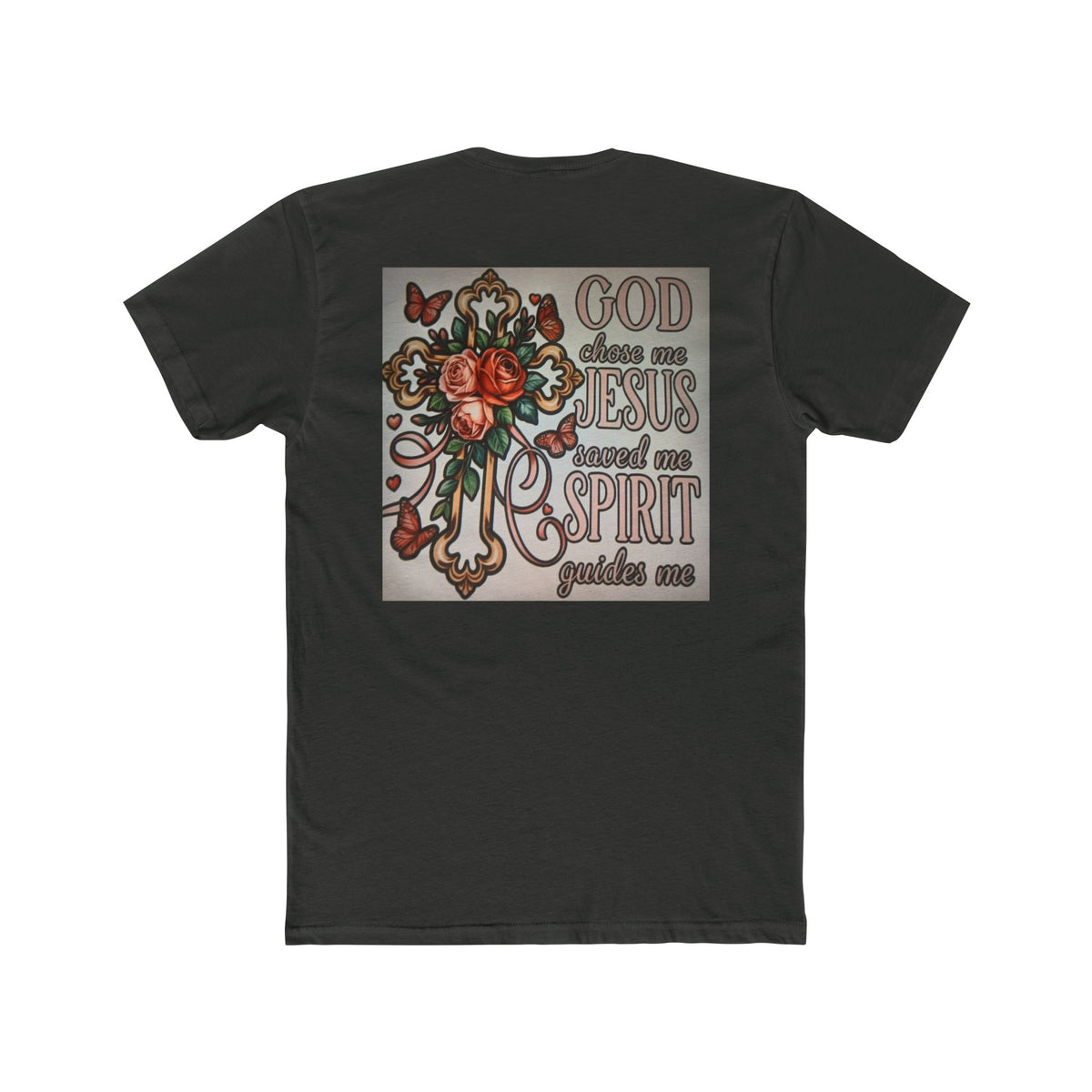 Christian Cross T-Shirt — "God Chose Me, Jesus Saved Me, Spirit Guides Me" Faith Tee