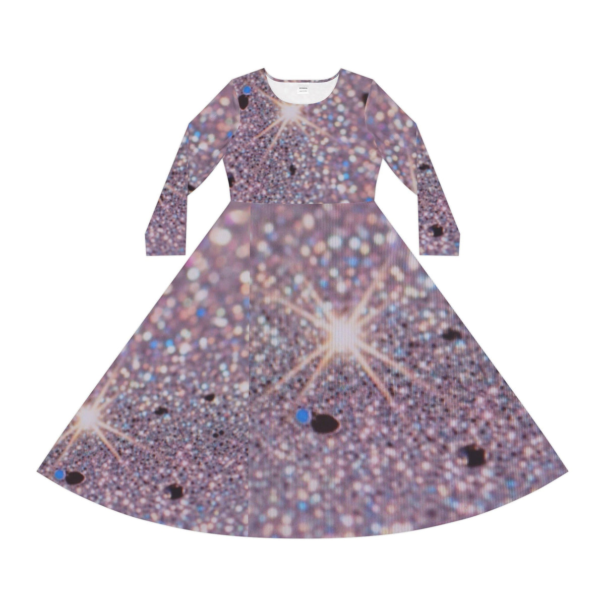 Sparkle Sequin Print Long Sleeve Dance Dress — Glitter Starburst AOP