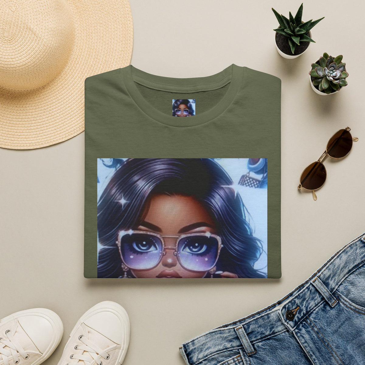 Afro Chic Graphic Tee — Girl with Sunglasses Illustration