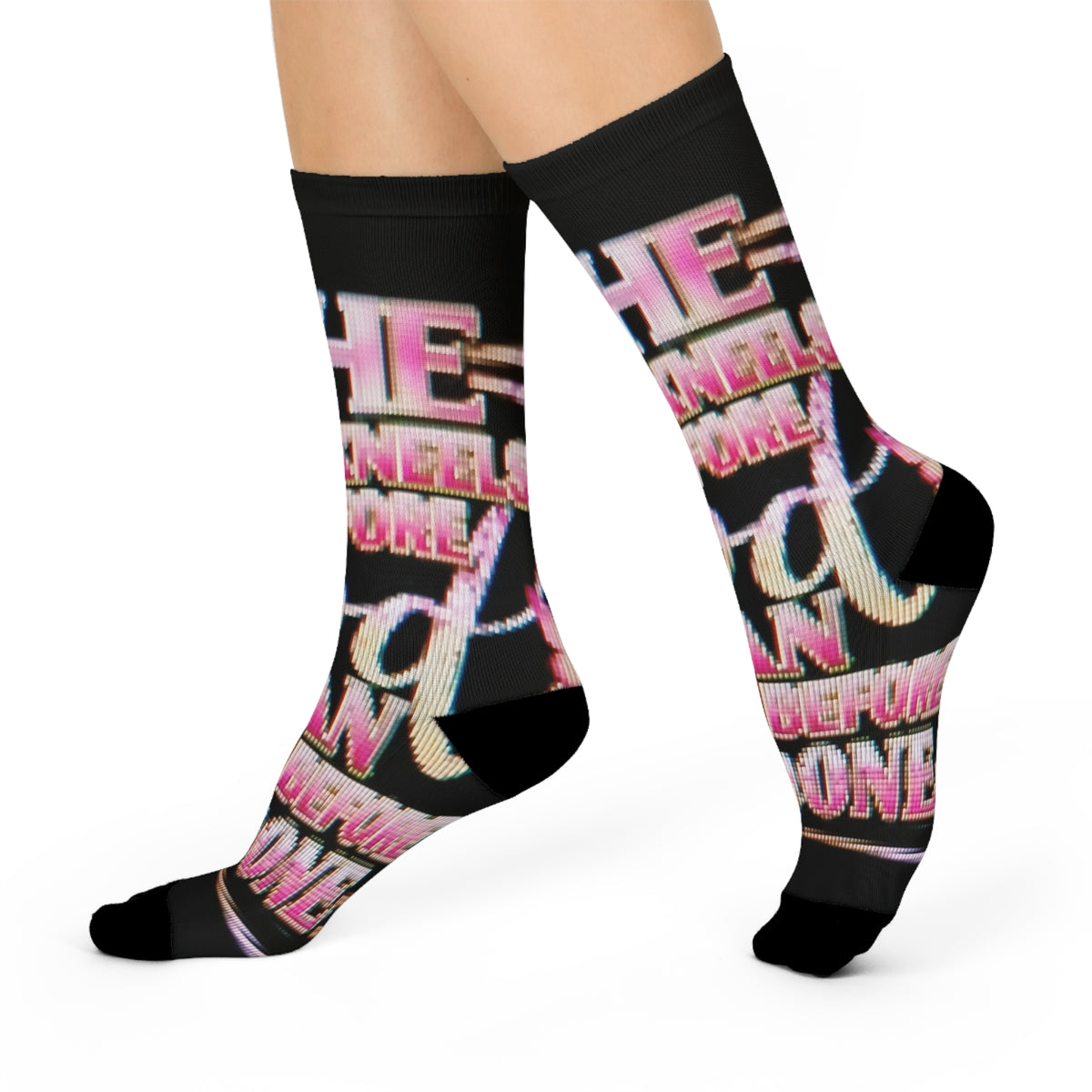 Cushioned Crew Socks — Retro Pink Script Motivational Graphic